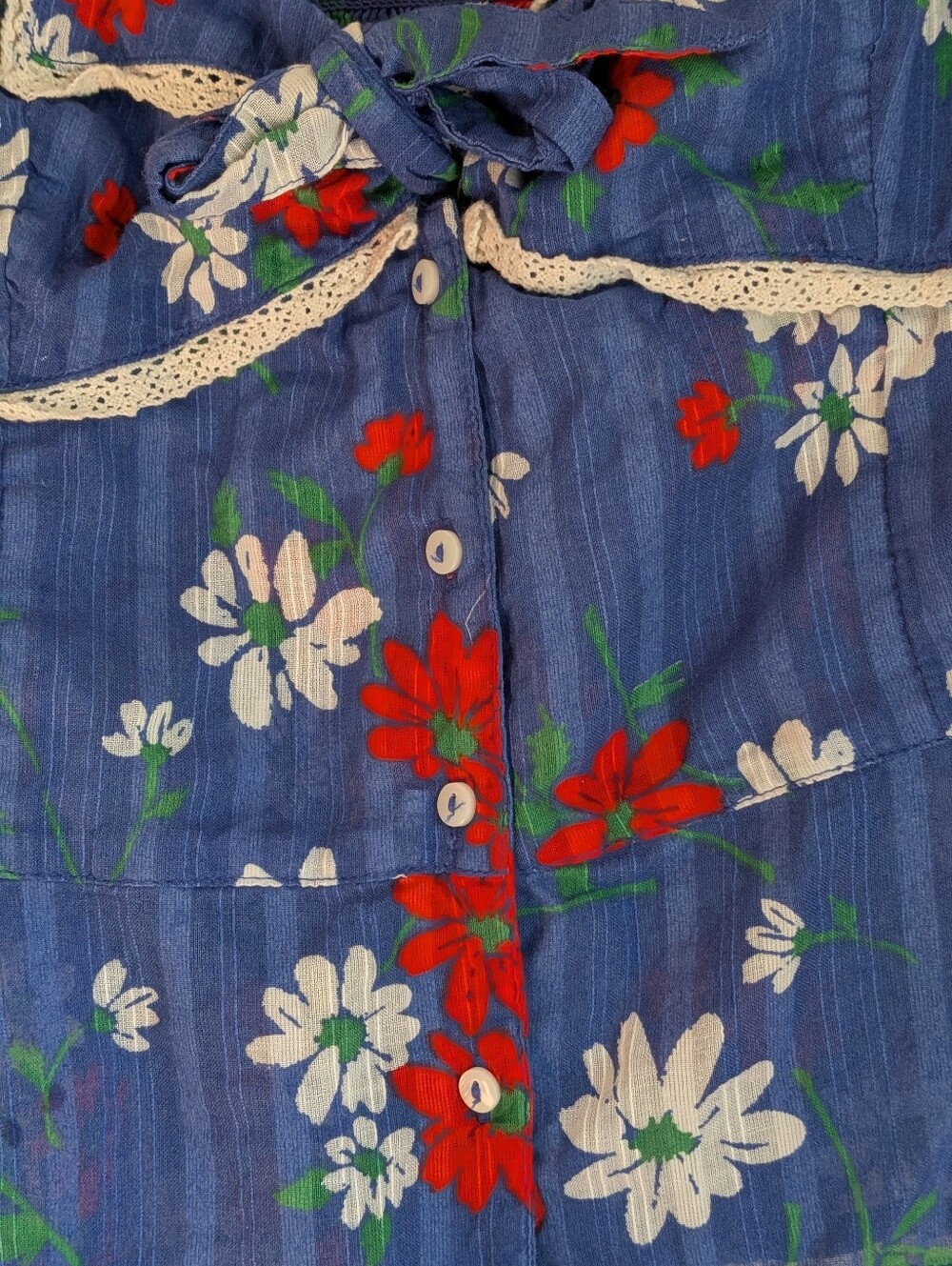 Free People Blue Floral Tie Front Peplum Top Cottagecore Boho Sz L - Picture 6 of 8
